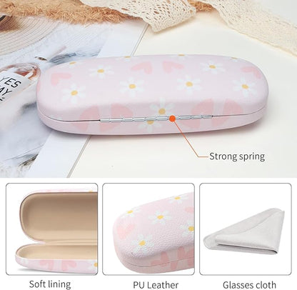 Glasses Case Hard Shell, Leather Protective Case for Sunglasses with Cleaning Cloth, Cute Eyeglass Cases for Women