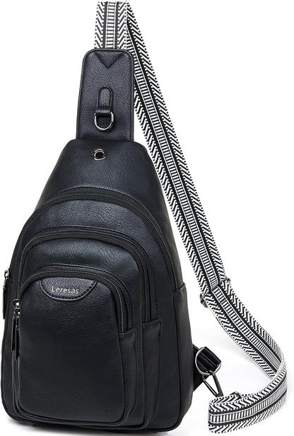 Leresas 10L Crossbody Sling Bag for Women Men Anti Theft Cross Body Fanny Pack Belt Bag Purse Gifts for Women Faux Leather, Black