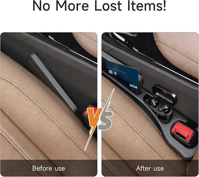 Car Seat Gap Filler Set of 2, 3-in-1 Seat Gap Filler with Organizer & Hook, Soft Foam Gap Stopper Universal Fit for Car SUV Truck, Prevent Items Dropping Between Seat and Console