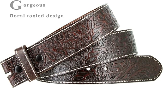 Genuine Full Grain Western Engraved Tooled Leather Strap or Belt 1-1/2" Wide