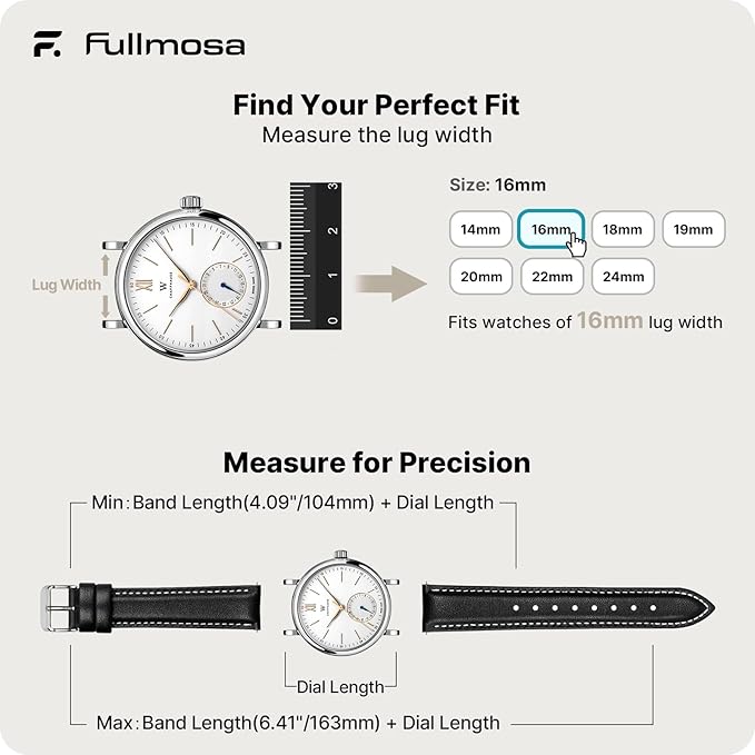 Fullmosa Watch Band, Quick Release Leather Watch Strap for Men Women, Replacement Bands Width 12mm 14mm 16mm 18mm 19mm 20mm 21mm 22mm 24mm