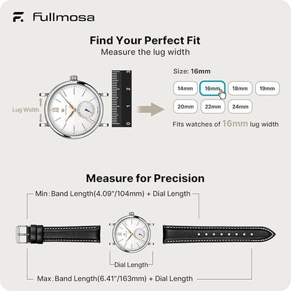 Fullmosa Watch Band, Quick Release Leather Watch Strap for Men Women, Replacement Bands Width 12mm 14mm 16mm 18mm 19mm 20mm 21mm 22mm 24mm