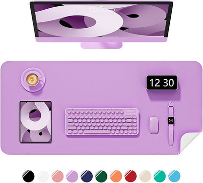 Desk Pad, 35.5" x 17" PU Leather Non-Slip Desk Mat Large Mouse Pad for Desktop, Waterproof Laptop Computer Writing Mat for Office, Home, Work, Gaming, Purple