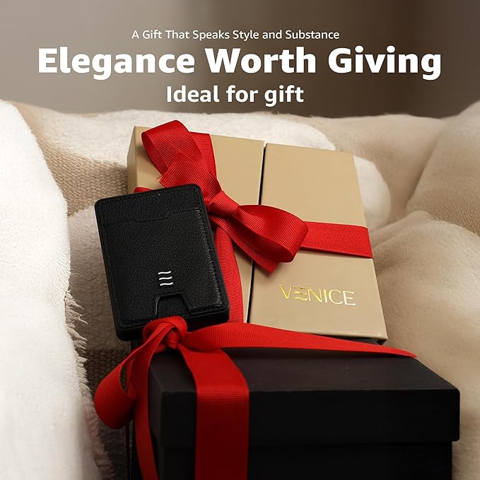 VENICE RFID Blocking Wallet, Minimalist Card Holder with Quick Access, Vegan Leather & Brushed Aluminum, Gift-Ready Packaging (Black)