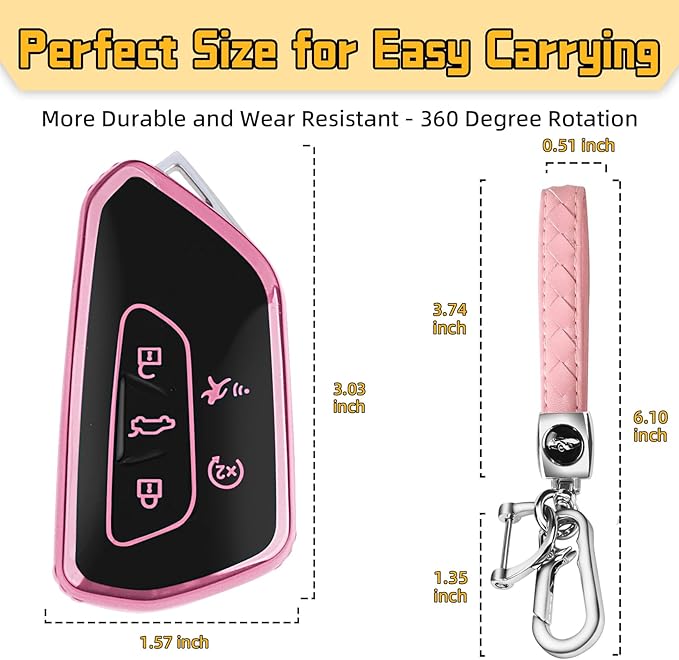 FT FUNTOR Key Fob Cover for Volkswagen,Soft TPU Full Protection Case Compatibale With VW Golf GTI Atlas Skoda Octavia ID3 ID4 MK8 (Pink, 5 Buttons)