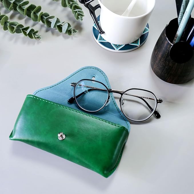 LogHog Portable Leather Glasses Case,Flexible Sunglasses Pouch Slim Case for Women Men Horizontal Eyeglass Case
