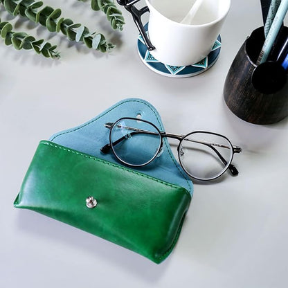 LogHog Portable Leather Glasses Case,Flexible Sunglasses Pouch Slim Case for Women Men Horizontal Eyeglass Case