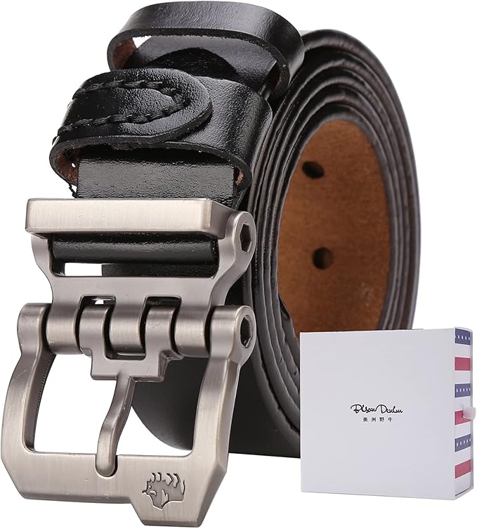 BISON DENIM Men's Belts Leather Dress Genuine Leather Classic Heavy Duty Buckle Belt Casual for Jeans
