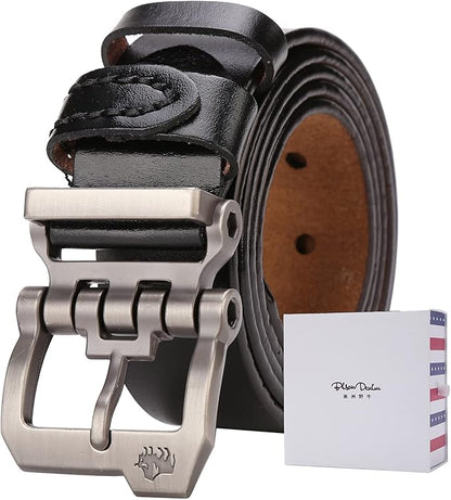 BISON DENIM Men's Belts Leather Dress Genuine Leather Classic Heavy Duty Buckle Belt Casual for Jeans