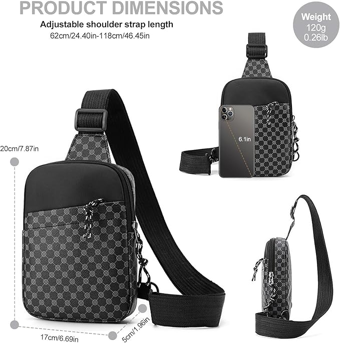 Long Keeper Mini Sling Bag - Women Men Vegan Leather Crossbody Phone Bag Waterproof Travel Running Chest Bag Casual Daypack