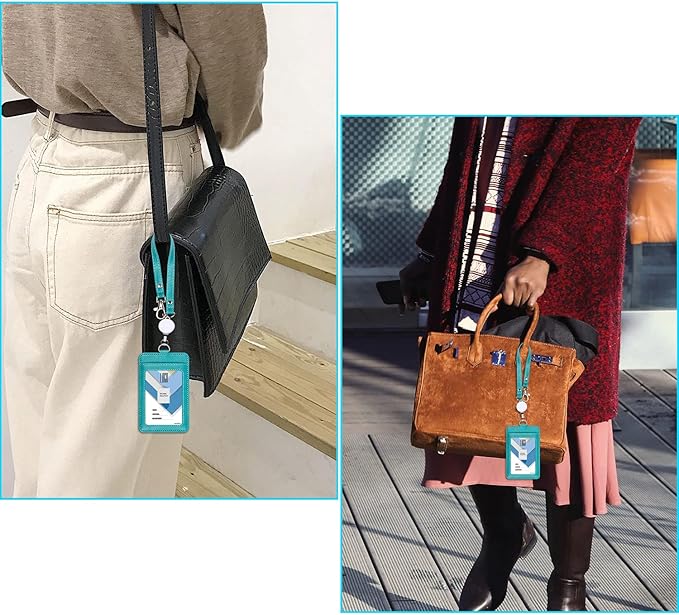 Wisdompro Badge Holder with Wrist Lanyard, 2-Sided PU Leather ID Card Holder Wallet Case with Wristlet Strap and Retractable Reel, Easy Swipe for Work, School, Metro and Access Card - Teal