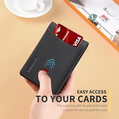 RUNBOX Slim Wallet for Men Genuine Leather RFID Blocking Bifold Minimalist Front Pocket Mens Wallet with Money Clip Thin Gift Box