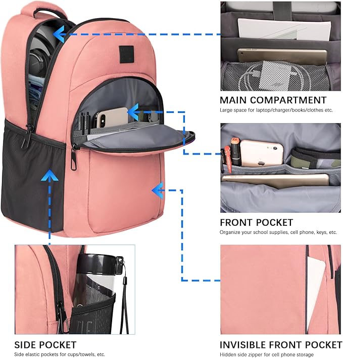 LARIPOP Carry On Backpack for Airplane, 15.6 Inch Laptop Backpack with USB Charging Port, Water Resistant Business Travel Backpack, Lightweight College School Bookbag Anti Theft for Men Women, Flesh