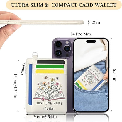 Hancynir Book Lover Floral Flower Slim Wallet Women Credit Card Holder Cute RFID Blocking Small Card Wallets Mini Front Pocket PU Leather Thin Travel Zipper Coin Cash Ladies Female Wallet Gifts