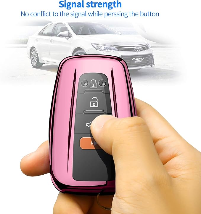 Autophone for Toyota Key Fob Cover with Keychain Soft TPU Key Shell Case,For 2019-2026 Rav4 2020-2022 Highlander Corolla Prius 2018-2024 Camry C-HR Avalon GT86 2021-2024 4runner(Pink)