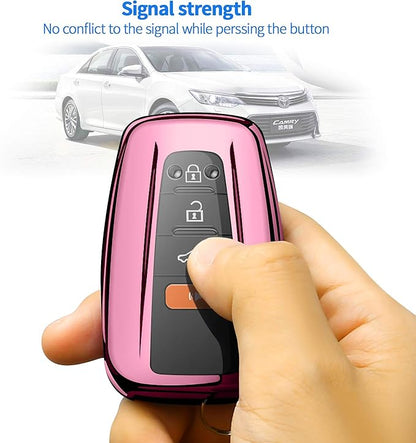 Autophone for Toyota Key Fob Cover with Keychain Soft TPU Key Shell Case,For 2019-2026 Rav4 2020-2022 Highlander Corolla Prius 2018-2024 Camry C-HR Avalon GT86 2021-2024 4runner(Pink)