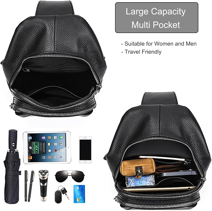 LUUFAN Men's Genuine Leather Sling Bag Chest Shoulder Backpack Crossbody Bag for Casual Sports Hiking Running Travel