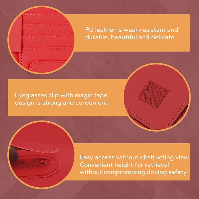 Car Sun Visor Organizer, Multifunctional Auto Visor Document Holder with Sunglasses Clip, Universal Car Interior Accessories Organizer for Drving License, Card, Pen (Red)