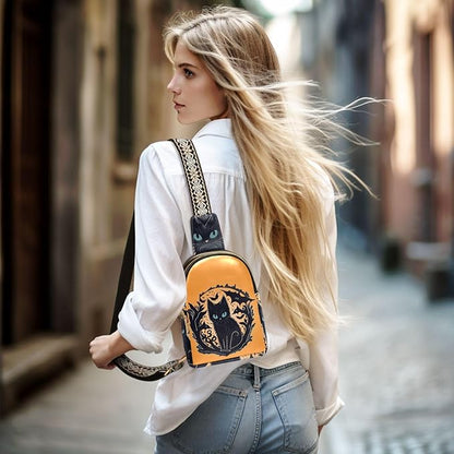 ZAZYXTJ Cute Cat Crossbody Sling Bag for Women Leather Small Chest Bag Adjustable Straps Daypack for Travel Sport Hiking