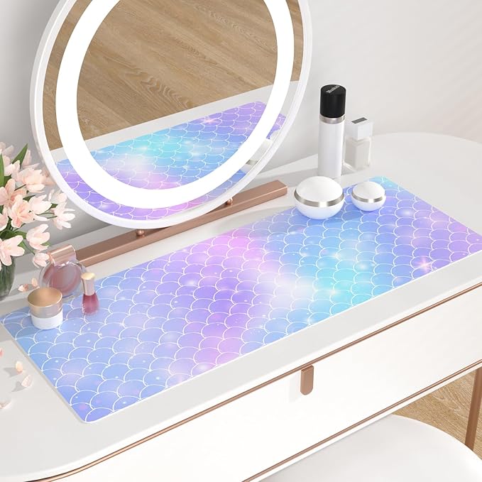 QiyI Large Desk Pad, Colorful Mouse Pad Desktop Decor, Waterproof PU Leather Desk Cover Protector, Desk Accessories for Office Home Work Writing Gaming 31.5" x 11.8" - Gradient Fish Scales
