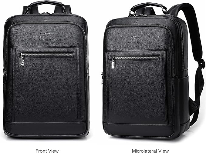 CHAO RAN Laptop Backpack for Men Leather Travel Backpack Carry on Flight Approved-Waterproof Medium Backpack Fit 15.6 Inch Notebook for College Business Office Bag with USB Charging Port (Black14)