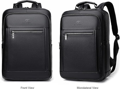 CHAO RAN Laptop Backpack for Men Leather Travel Backpack Carry on Flight Approved-Waterproof Medium Backpack Fit 15.6 Inch Notebook for College Business Office Bag with USB Charging Port (Black14)