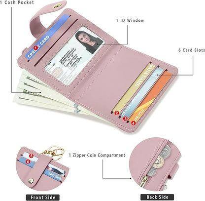 Airkit Small Wallets Woman RFID Blocking Leather Credit Card Holder - with ID Window - Card Wallets for Women - with Zipper Coin Purse - Keychain Wallet