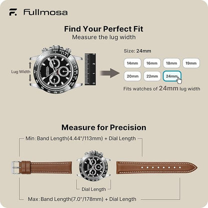 Fullmosa Watch Band, Quick Release Leather Watch Strap for Men Women, Replacement Bands Width 12mm 14mm 16mm 18mm 19mm 20mm 21mm 22mm 24mm
