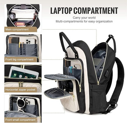 LOVEVOOK Laptop Backpack for Women, Water Resistant Travel Work Backpacks Purse Stylish College Business Teacher Nurse Computer Bag with USB Charging Port, Fits 15.6" Laptop
