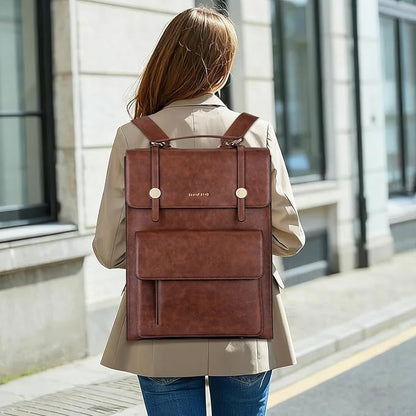 MOSISO Trendy Leather Backpack Purse for Women Men, 15.6-16 inch Laptop Backpack Waterproof Stylish Large Capacity Casual Daypack Bag for Work Business College Travel, Brown