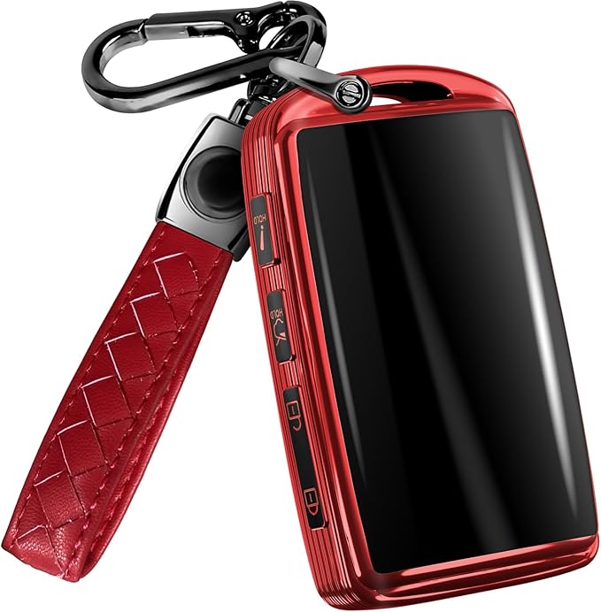 Lucrum Compatible with Mazda Key Fob Cover & Leather Keychain - TPU Case for 3, 6, CX-5 CX-9 CX-30 CX-50 CX-70 (2019-2025)