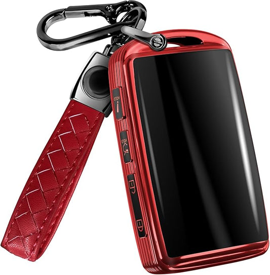 Lucrum Compatible with Mazda Key Fob Cover & Leather Keychain - TPU Case for 3, 6, CX-5 CX-9 CX-30 CX-50 CX-70 (2019-2025)