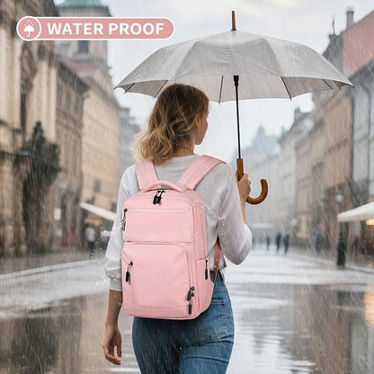 Waterproof Laptop Backpack for Men & Women, Flight Approved Anti-Theft Daypack with 15.6-inch Laptop Sleeve (Pink)