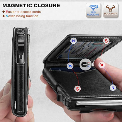 BULLIANT Men Wallet,Magnetic Metal Wallet Money Clip 9Cards Pop-up Access RFID Blocking