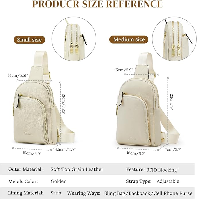 S-ZONE Genuine Leather RFID Blocking Small Sling Bag Women Crossbody Fanny Packs