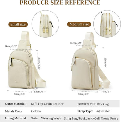 S-ZONE Genuine Leather RFID Blocking Small Sling Bag Women Crossbody Fanny Packs