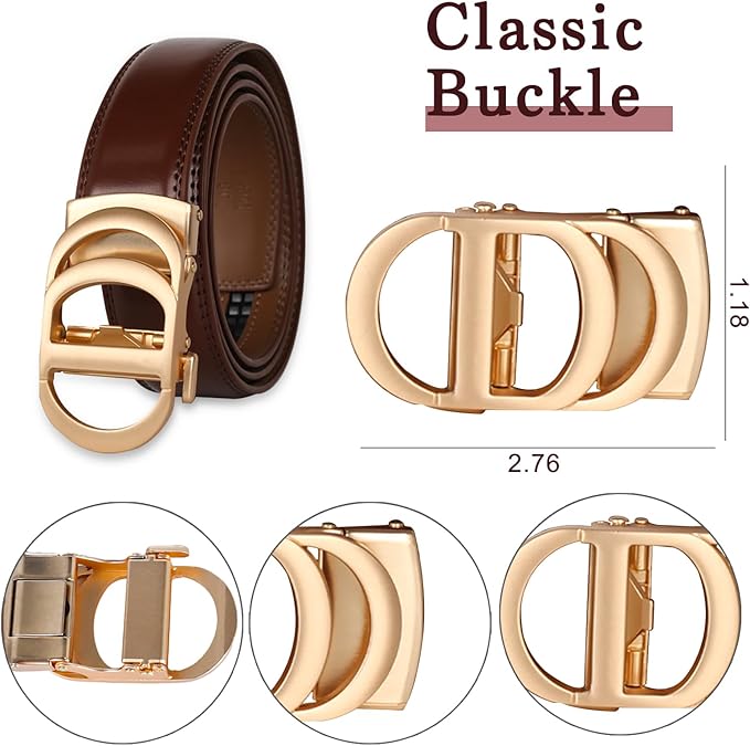 Aurolran Men&Womens Leather Dress Belt Business Automatic Buckle Belt Color-Black Silver Gold