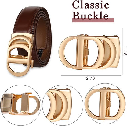 Aurolran Men&Womens Leather Dress Belt Business Automatic Buckle Belt Color-Black Silver Gold