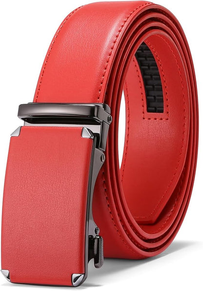 GAEKEAO Ratchet Belts for Men Dress Casual 1 3/12" Adjustable Genuine Leather Slide Buckle Designer Belt with Box Trim to Fit
