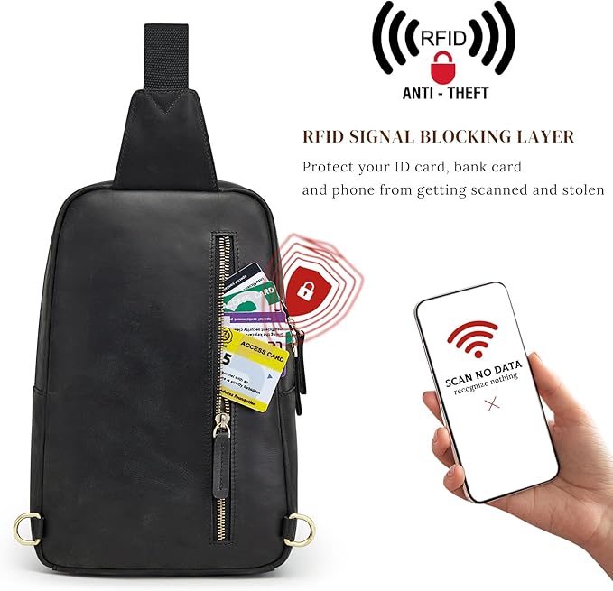 S-ZONE Sling Bag for Men Women RFID Blocking Genuine Leather Crossbody Shoulder Bag Backpack Hiking Daypack Travel | RFID Blocking, Genuine Leather, Hiking Daypack, Travel