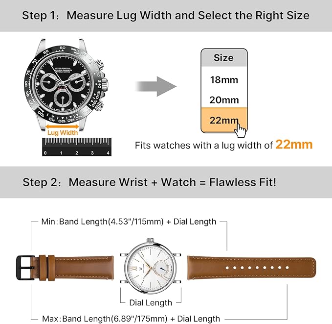 Fullmosa 18mm 20mm 22mm 24mm Leather Watch Bands, 2 Pack Soft Quick Release Watch Strap Compatible with Garmin Vivoactive 5/6/4/3, Venu 4/3S/2S, Samsung Galaxy Fossil Amazfit for Men Women,22mm Toffee Brown&Black/Black&Silver