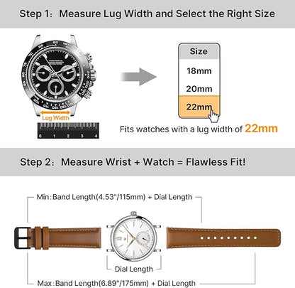 Fullmosa 18mm 20mm 22mm 24mm Leather Watch Bands, 2 Pack Soft Quick Release Watch Strap Compatible with Garmin Vivoactive 5/6/4/3, Venu 4/3S/2S, Samsung Galaxy Fossil Amazfit for Men Women,22mm Toffee Brown&Black/Black&Silver