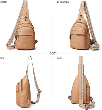 LATMAP Sling Bag For Women Faux Leather Small Casual Daypack Backpack Fanny Pack Crossbody Chest Bags Purse
