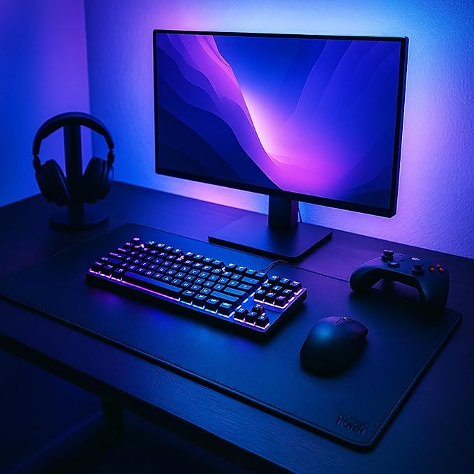 Leather Desk Mat Desk Pad - Full Grain (32x16) Leather Desk Cover Blotter & Protector - Large Computer Keyboard Gaming Table Mat - Desktop Accessories Mouse Pad for Laptop, Office & Home (Black)