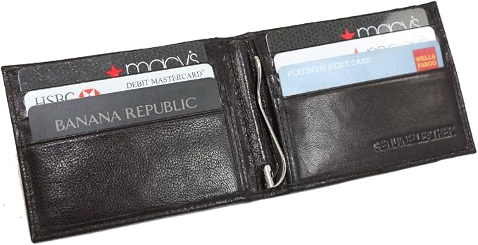 Men's Lambskin Leather Spring Money Clip Compact Bifold Front Pocket Wallet