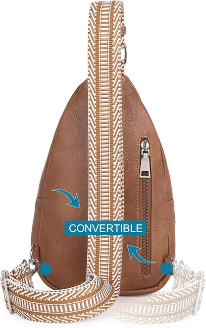 CLUCI Small Sling Bag for Women, Vegan Leather Fanny Pack Crossbody Bags for Women, Chest Bag With Guitar Strap