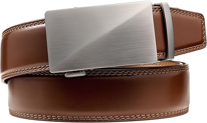 Founders & C Men's Ratchet Belt 1 3/8",Leather Dress Belt Adjustable with Click Sliding Buckle Trim to Exact Fit