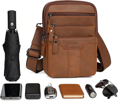 Leather Messenger Bag for Men, Small Leather Sling Shoulder Bag Messenger Pack for Men, Man Purse
