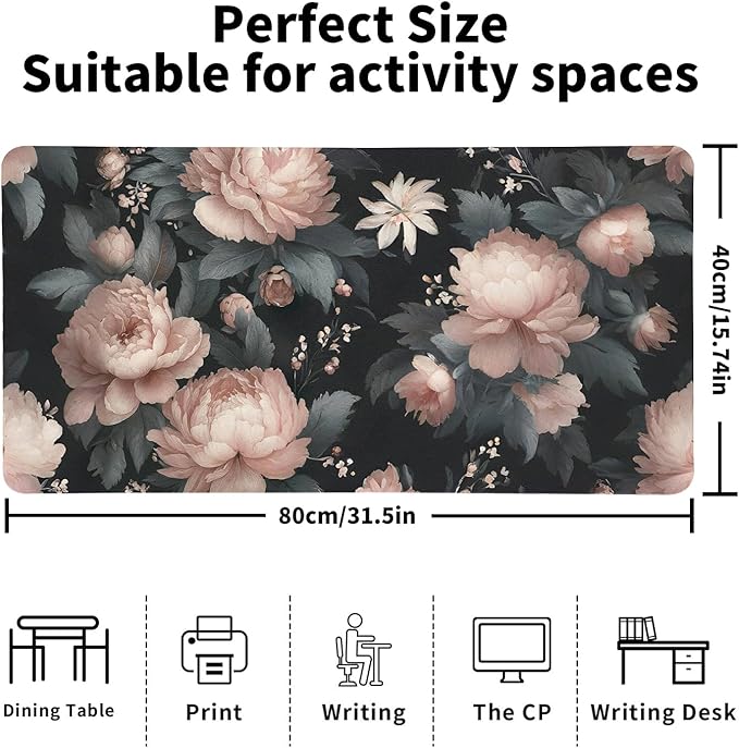 Luxurious Peony Floral Desk Mat, Elegant PU Leather Desk Pad for Women - Large Non-Slip Office Mat for a Stylish & Protected Gaming & Home Workspace（31.5 * 15.75in）