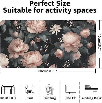 Luxurious Peony Floral Desk Mat, Elegant PU Leather Desk Pad for Women - Large Non-Slip Office Mat for a Stylish & Protected Gaming & Home Workspace（31.5 * 15.75in）